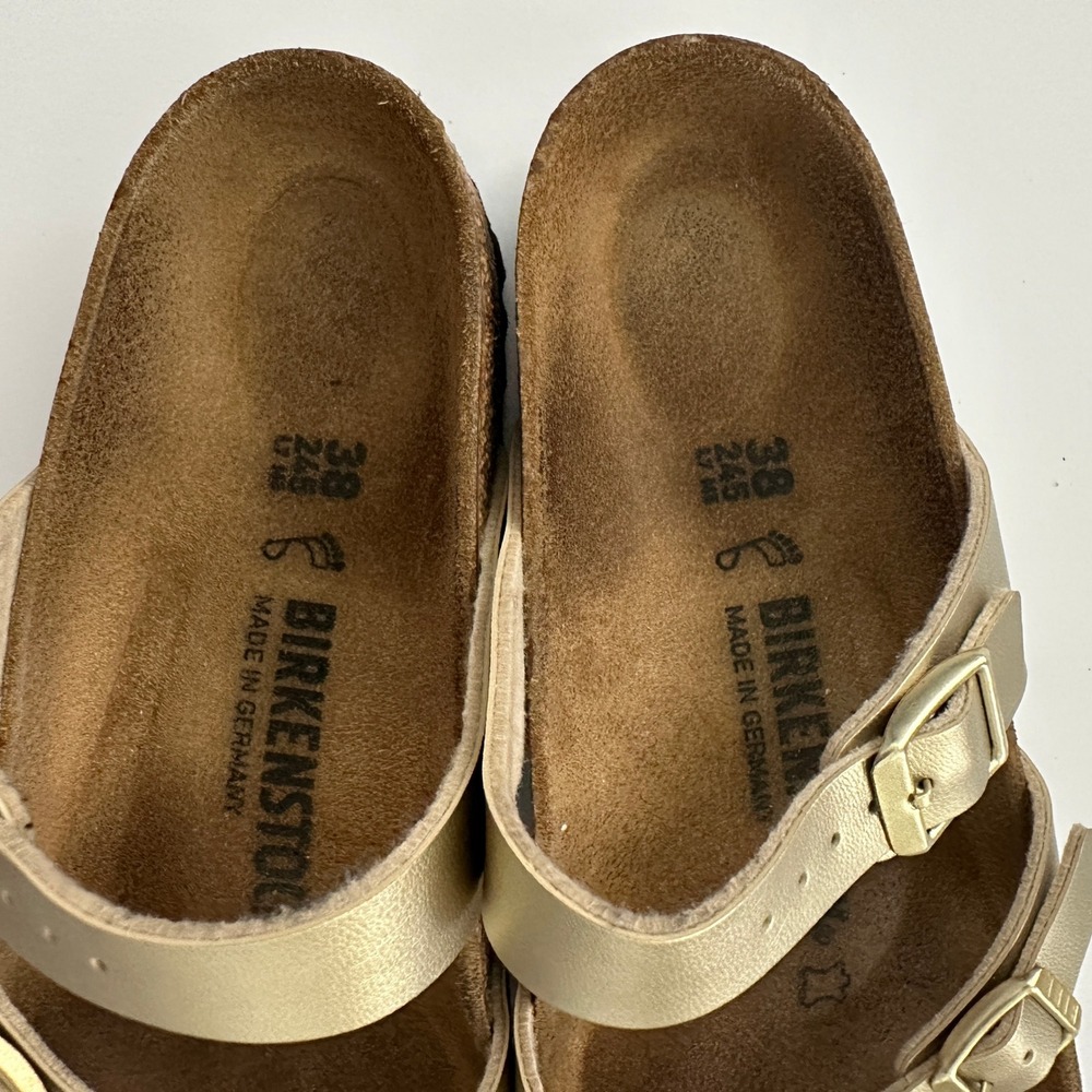 Birkenstock Mayari Gold Birko-Flor Sandals Womens 38 L7 M5 Toe Loop Slide - Picture 4 of 9